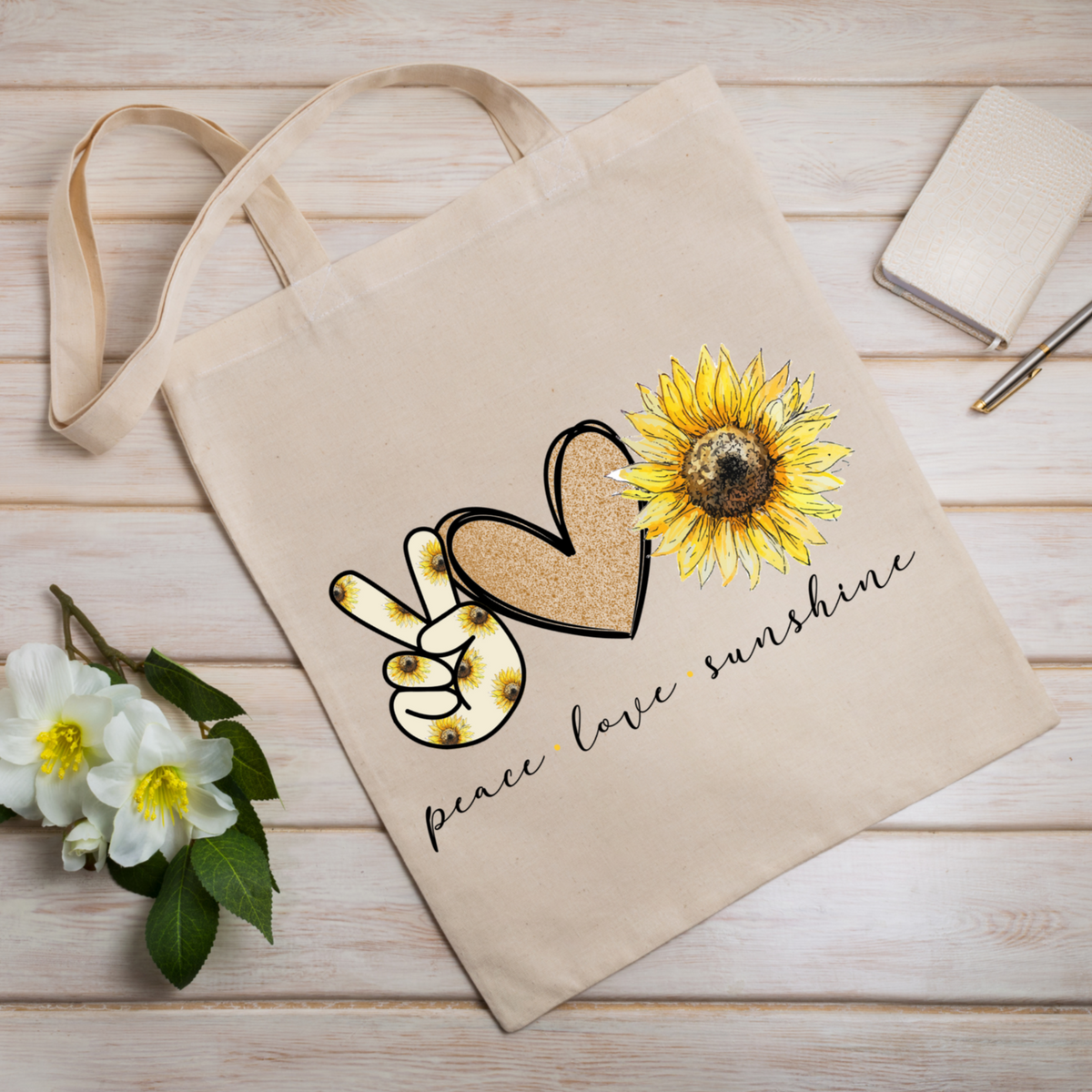 Peace Love Sunshine tote bag
